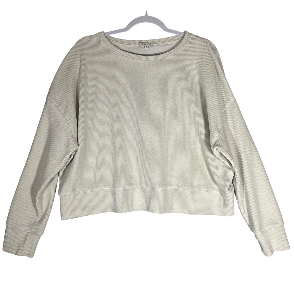 Z Supply Ribbed Micro Cord Dolman Pullover Sweatshirt Sz M Bone Cream Neutral‎